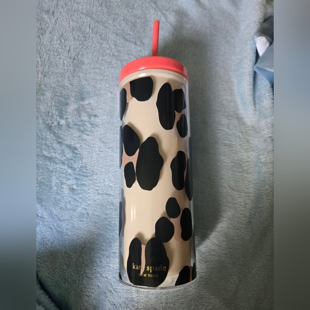 Kate Spade Cream and Black Tumbler with Pink Lid